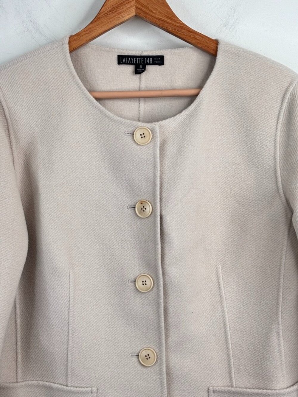 Lafayette 148 Wool Angora Cream Beige Blazer Jacket Size 16 Luxury Neutral - Picture 3 of 10